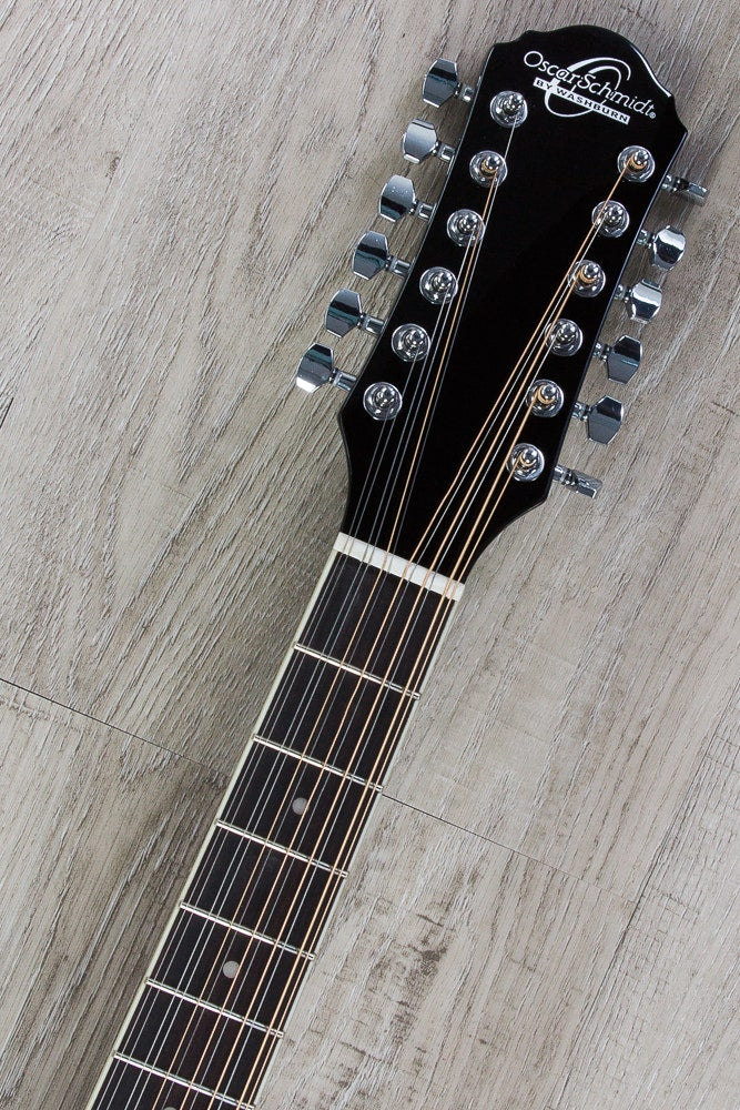 Oscar Schmidt OD312CE-BLH Left-Handed 12-String Cutaway Acoustic/Electric Dreadnought Guitar - Black