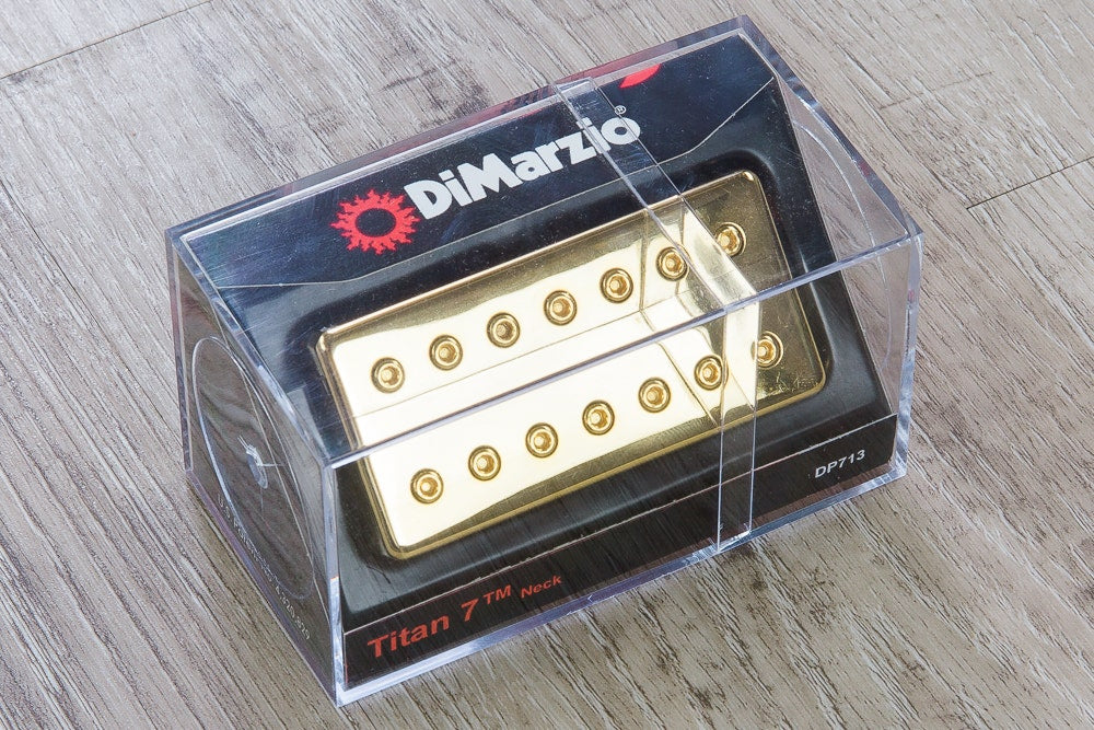 DiMarzio DP713 Titan Guitar Pickup, 7-String, Neck, Gold Cover with Gold Poles