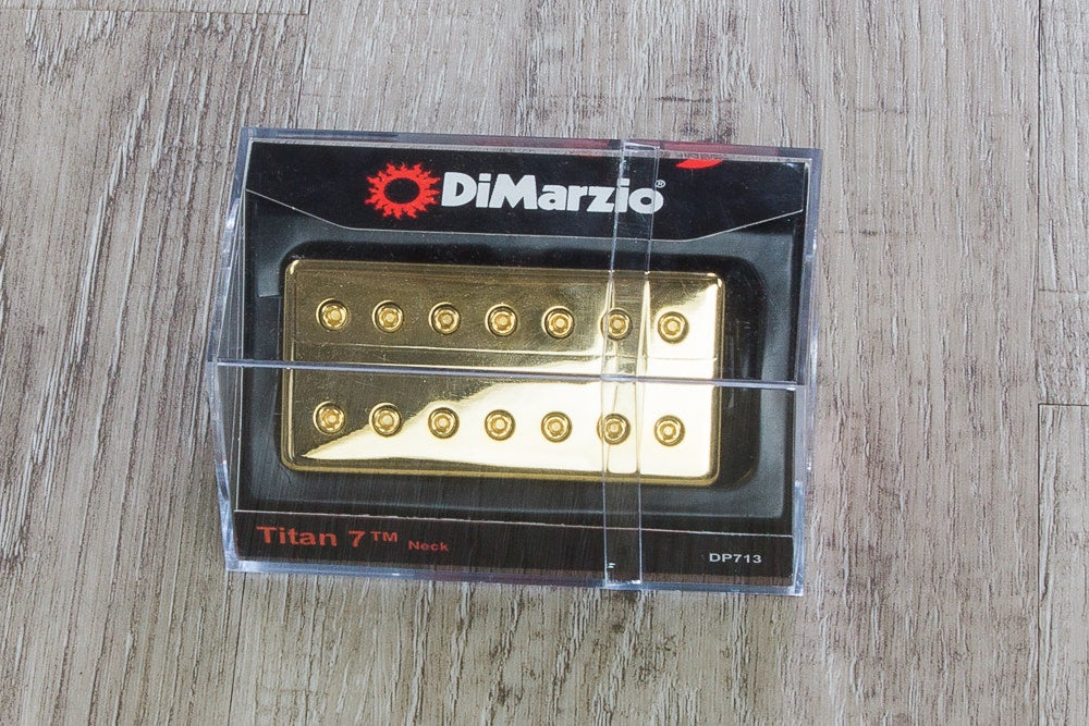 DiMarzio DP713 Titan Guitar Pickup, 7-String, Neck, Gold Cover with Gold Poles