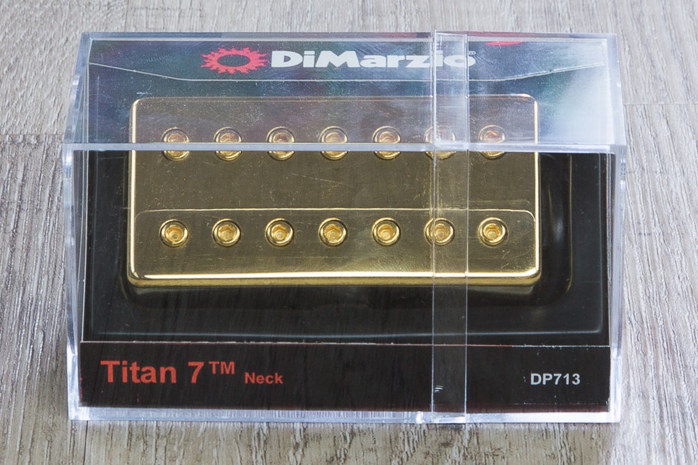 DiMarzio DP713 Titan Guitar Pickup, 7-String, Neck, Gold Cover with Gold Poles