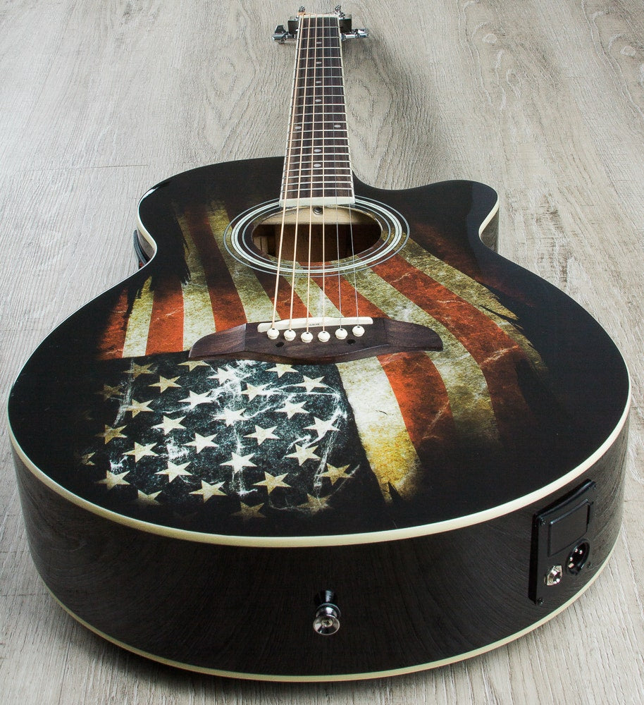 Oscar Schmidt OG10CEFLAG Acoustic-Electric Guitar - American Flag