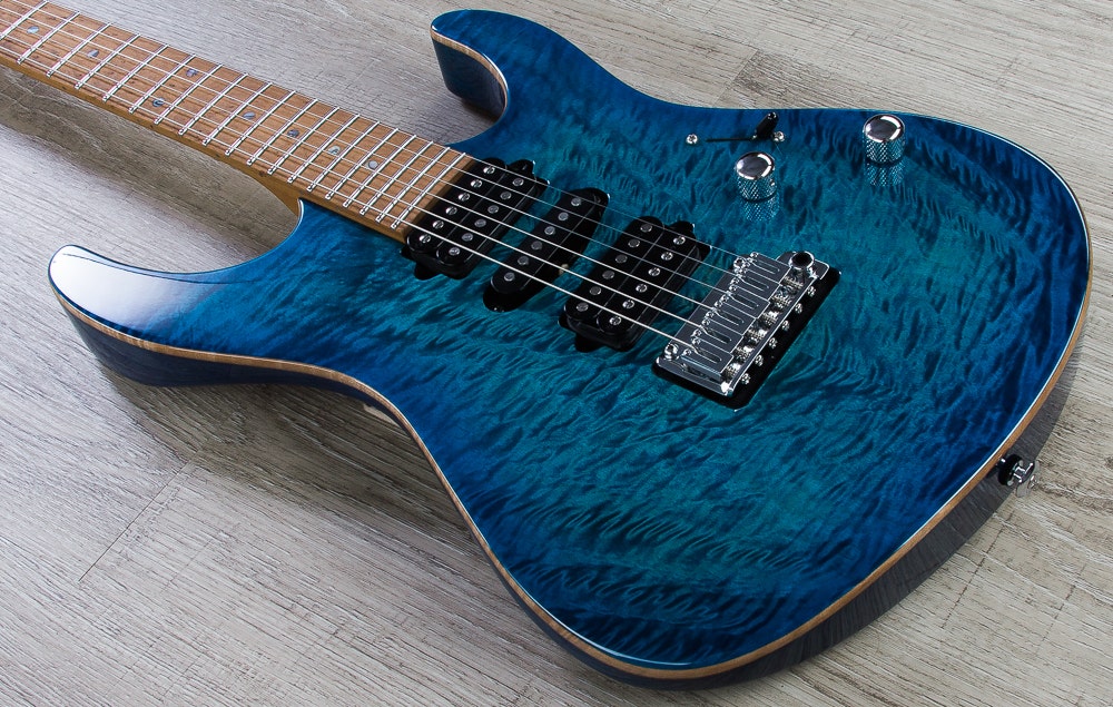 Suhr Modern Electric Guitar, Angel Quilt Maple Top, HSH, Hard Case - Aqua Blue Burst