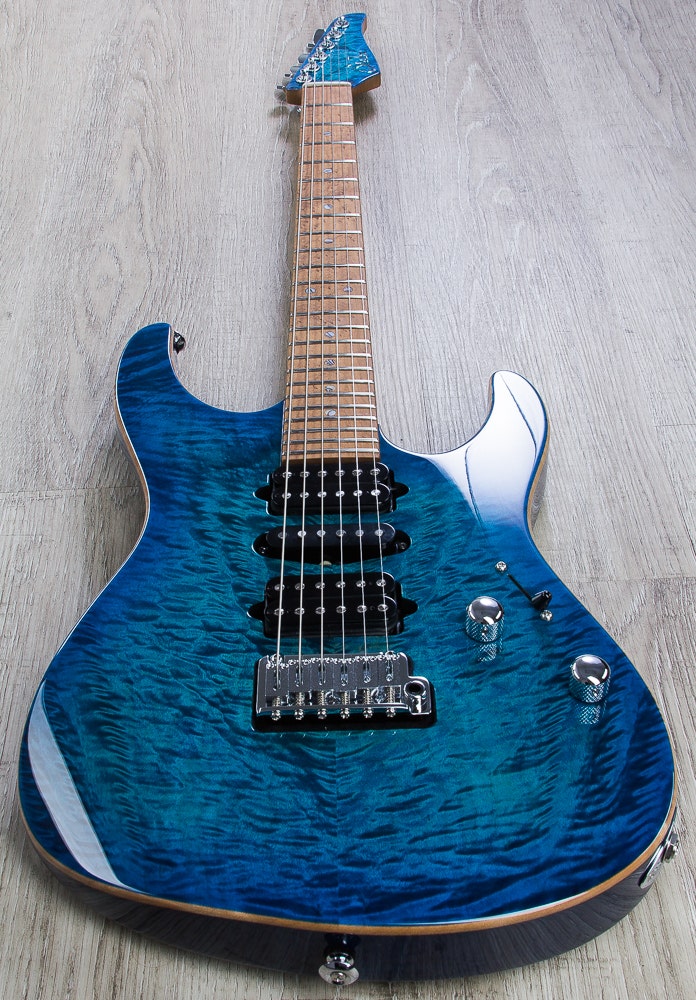 Suhr Modern Electric Guitar, Angel Quilt Maple Top, HSH, Hard Case - Aqua Blue Burst