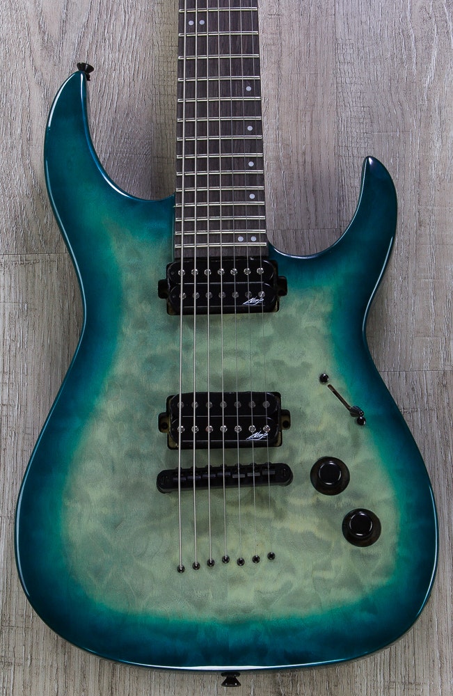 Legator Ninja 200-SE 7-String Electric Guitar, Quilt Maple Top - Aqua Burst