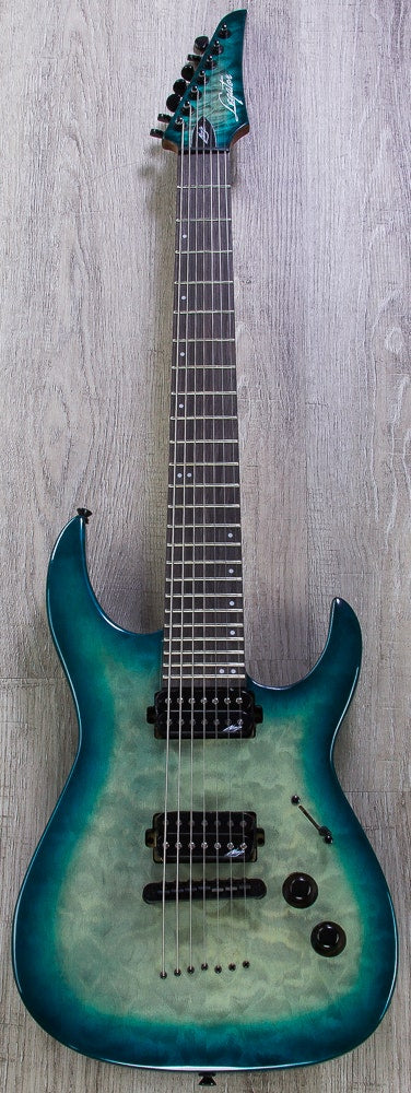 Legator Ninja 200-SE 7-String Electric Guitar, Quilt Maple Top - Aqua Burst