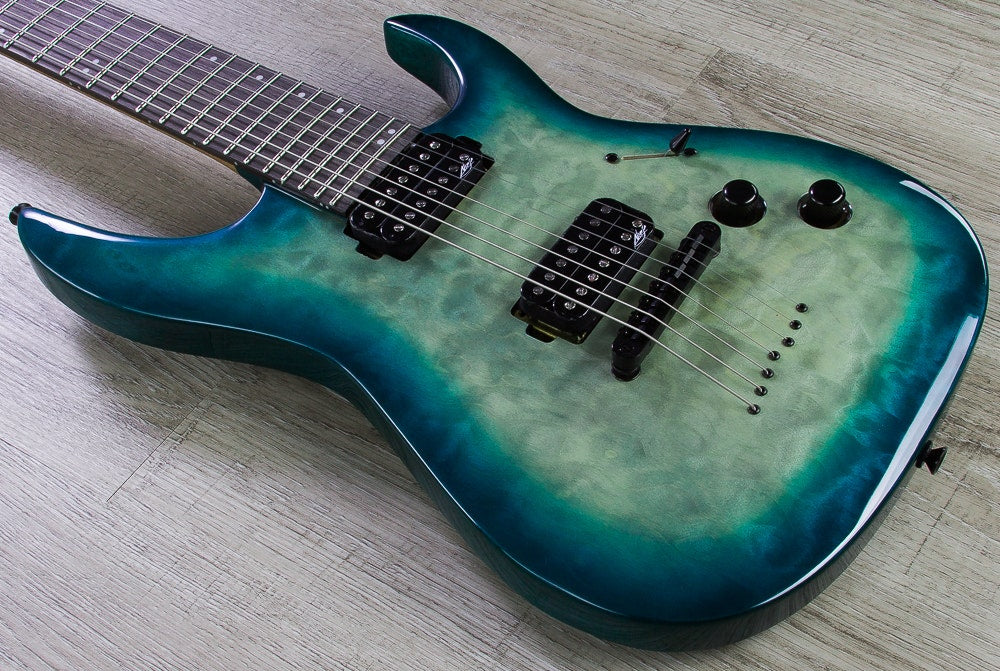 Legator Ninja 200-SE 7-String Electric Guitar, Quilt Maple Top - Aqua Burst