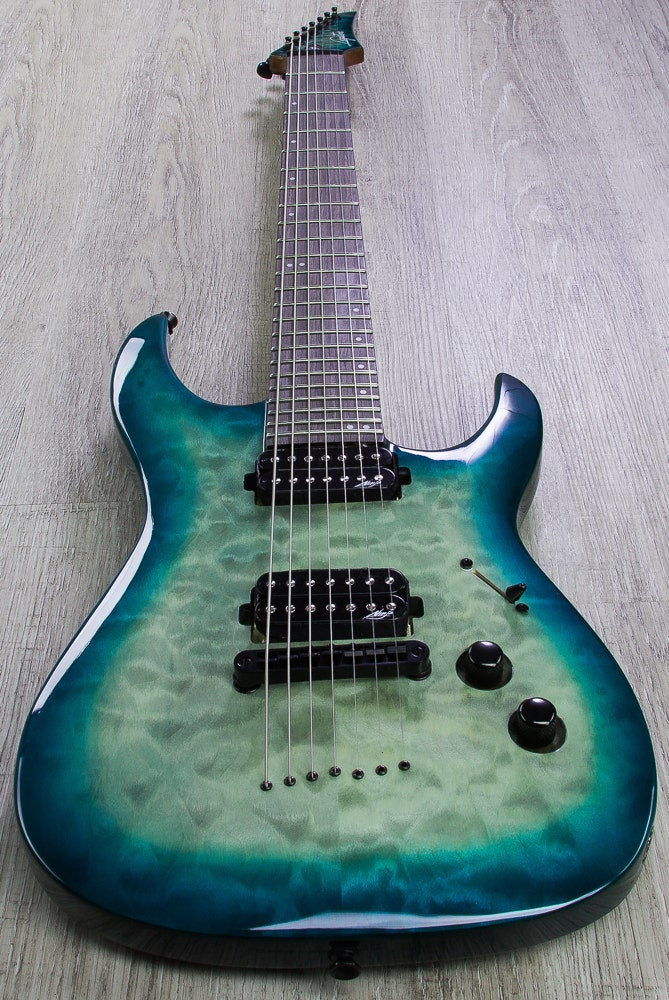 Legator Ninja 200-SE 7-String Electric Guitar, Quilt Maple Top - Aqua Burst