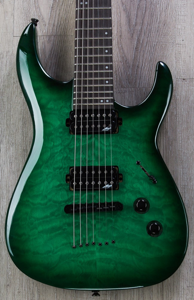 Legator Ninja 200-SE 7-String Electric Guitar, Rosewood Fingerboard - Emerald, Quilt Maple Top
