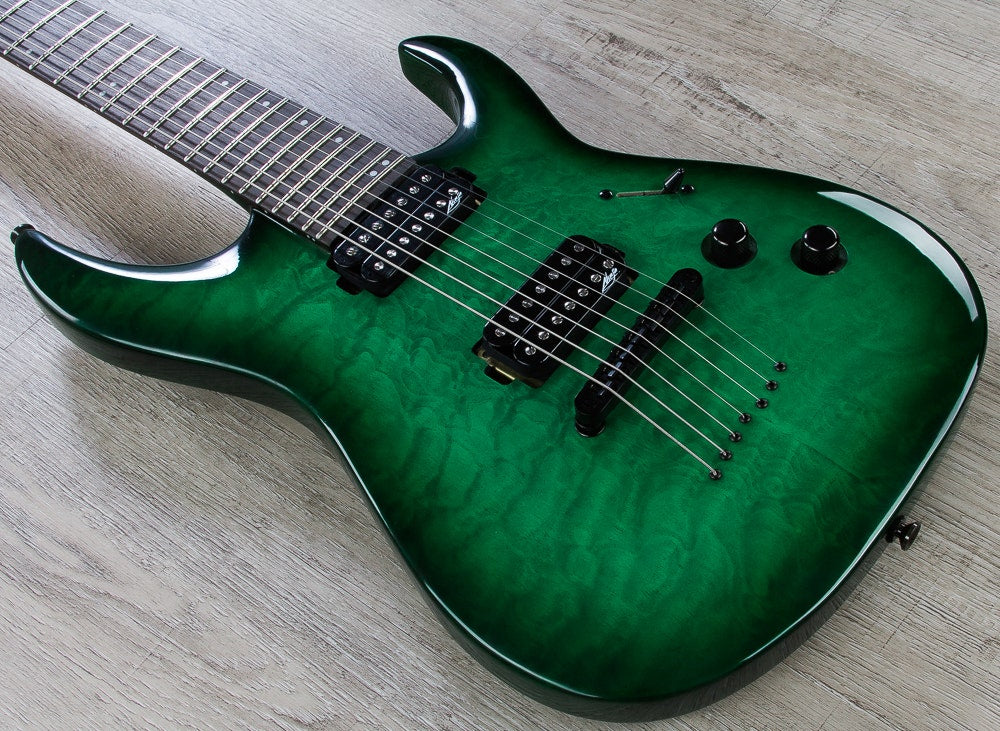Legator Ninja 200-SE 7-String Electric Guitar, Rosewood Fingerboard - Emerald, Quilt Maple Top