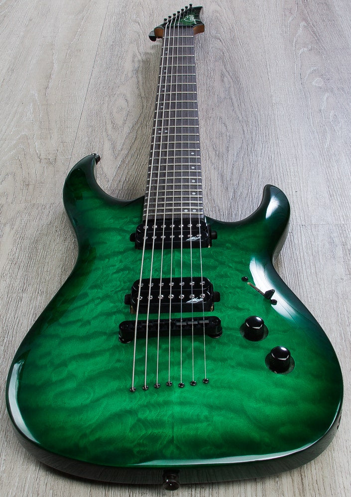 Legator Ninja 200-SE 7-String Electric Guitar, Rosewood Fingerboard - Emerald, Quilt Maple Top