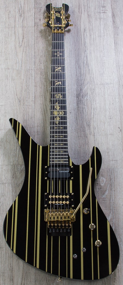 Schecter Synyster Custom-S Synyster Gates Signature Electric Guitar Black and Gold Pinstripe Finish w/ Sustainiac System