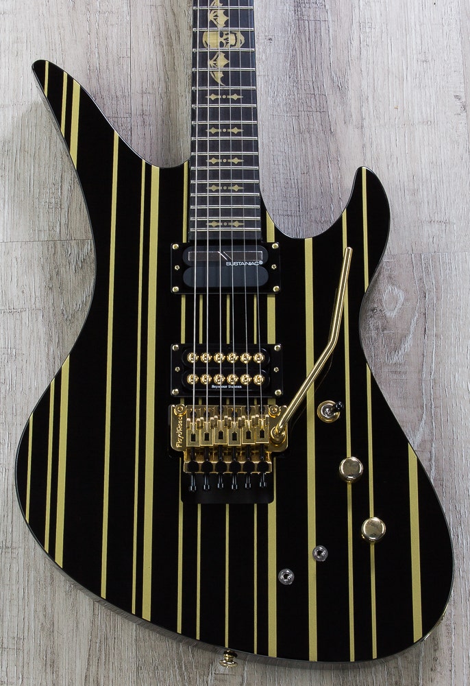 Schecter Synyster Custom-S Synyster Gates Signature Electric Guitar Black and Gold Pinstripe Finish w/ Sustainiac System