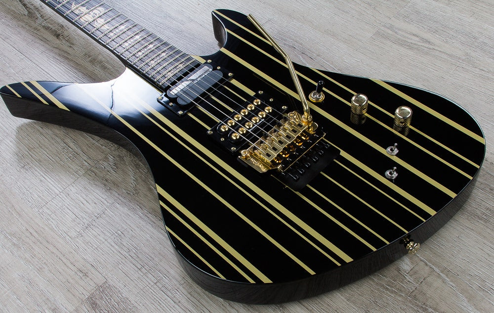 Schecter Synyster Custom-S Synyster Gates Signature Electric Guitar Black and Gold Pinstripe Finish w/ Sustainiac System