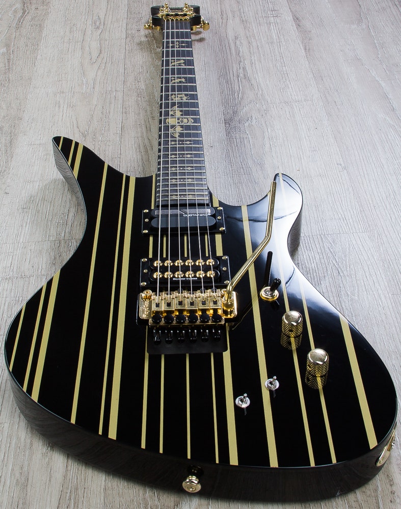 Schecter Synyster Custom-S Synyster Gates Signature Electric Guitar Black and Gold Pinstripe Finish w/ Sustainiac System