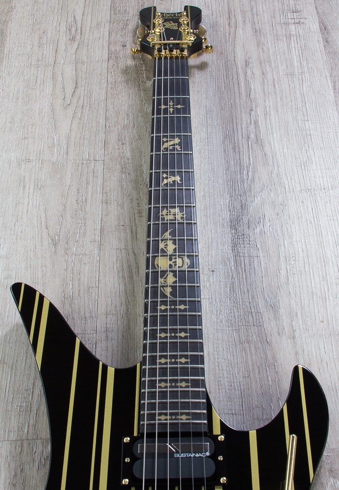 Schecter Synyster Custom-S Synyster Gates Signature Electric Guitar Black and Gold Pinstripe Finish w/ Sustainiac System