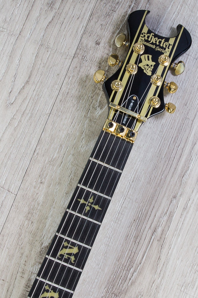 Schecter Synyster Custom-S Synyster Gates Signature Electric Guitar Black and Gold Pinstripe Finish w/ Sustainiac System