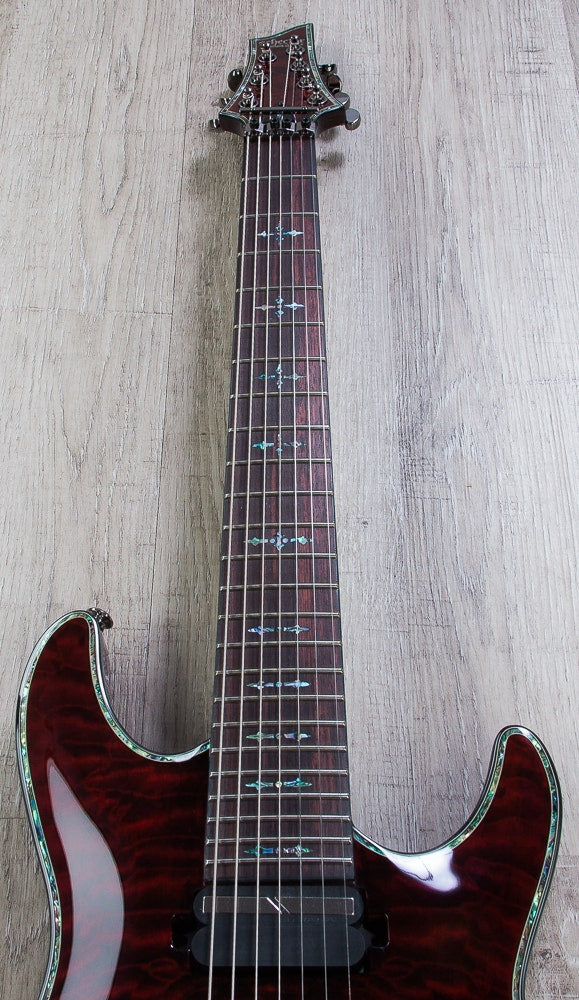 Schecter Hellraiser C-7 FR-S 7-String Electric Guitar, Floyd Rose, Sustainiac - Black Cherry