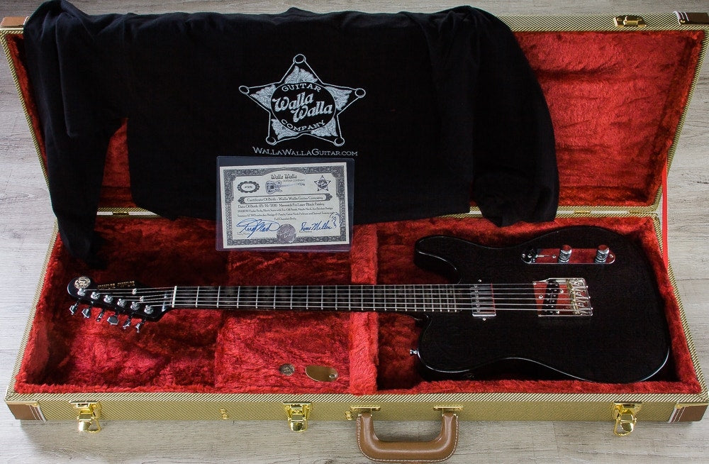 Walla Walla Guitar Company Maverick Pro T-Top Laser Black Paisley Electric Guitar, Full Chamber Body, Hard Case
