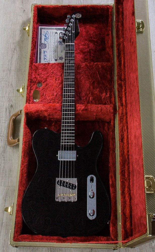 Walla Walla Guitar Company Maverick Pro T-Top Laser Black Paisley Electric Guitar, Full Chamber Body, Hard Case