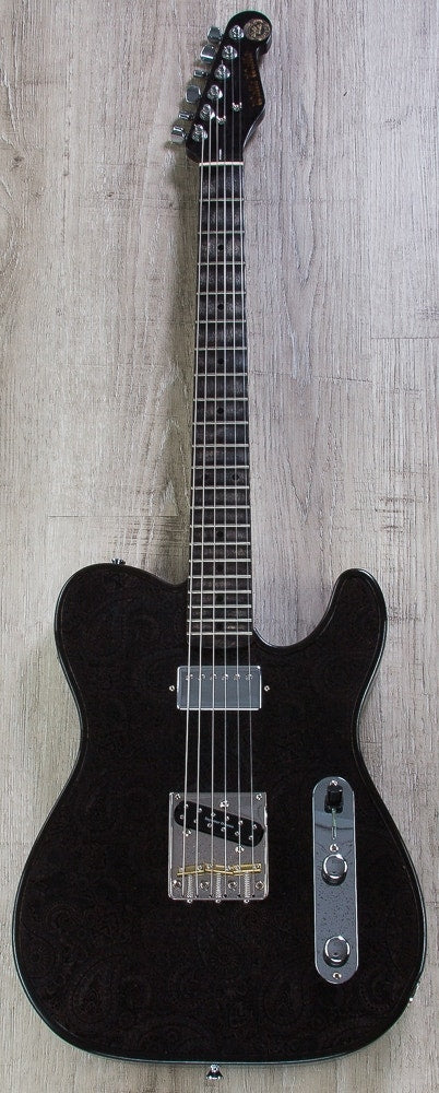 Walla Walla Guitar Company Maverick Pro T-Top Laser Black Paisley Electric Guitar, Full Chamber Body, Hard Case
