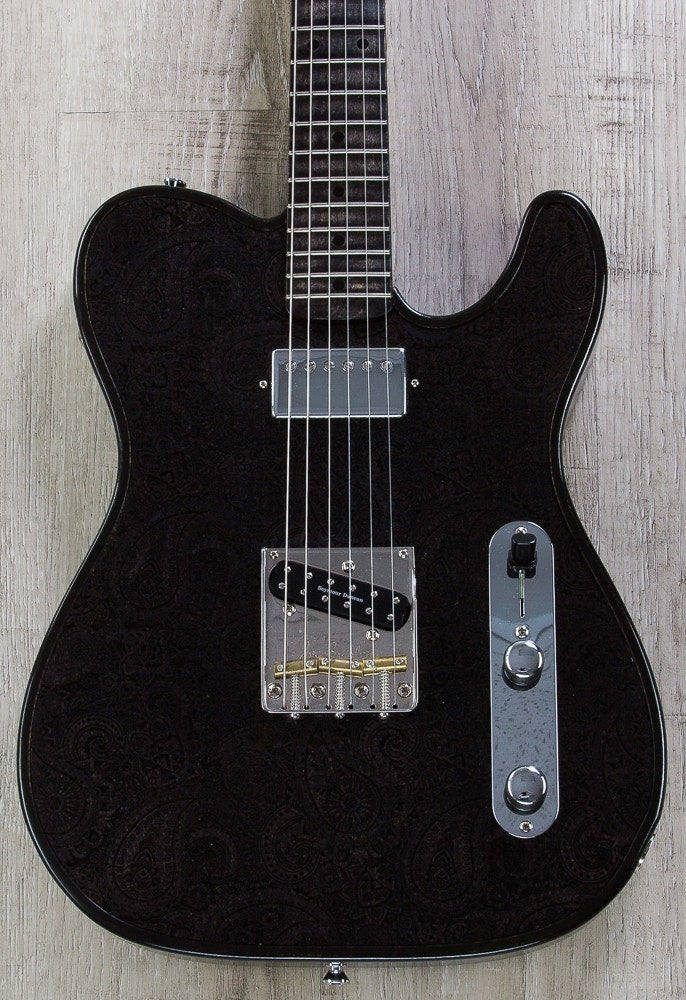 Walla Walla Guitar Company Maverick Pro T-Top Laser Black Paisley Electric Guitar, Full Chamber Body, Hard Case