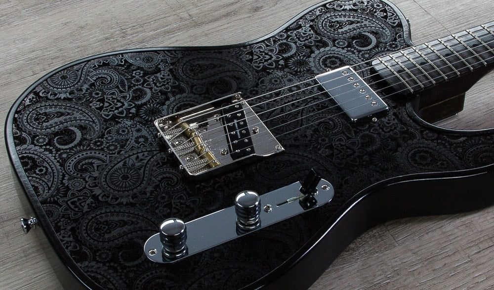 Walla Walla Guitar Company Maverick Pro T-Top Laser Black Paisley Electric Guitar, Full Chamber Body, Hard Case