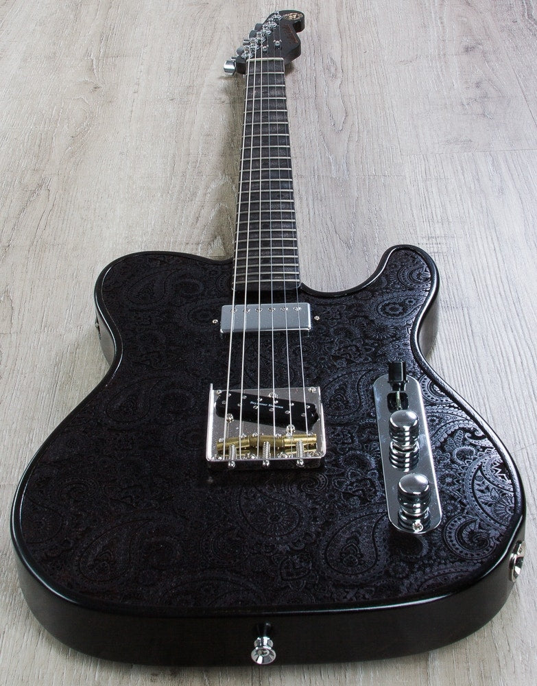 Walla Walla Guitar Company Maverick Pro T-Top Laser Black Paisley Electric Guitar, Full Chamber Body, Hard Case