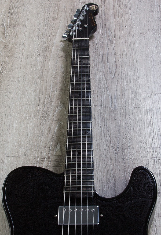 Walla Walla Guitar Company Maverick Pro T-Top Laser Black Paisley Electric Guitar, Full Chamber Body, Hard Case