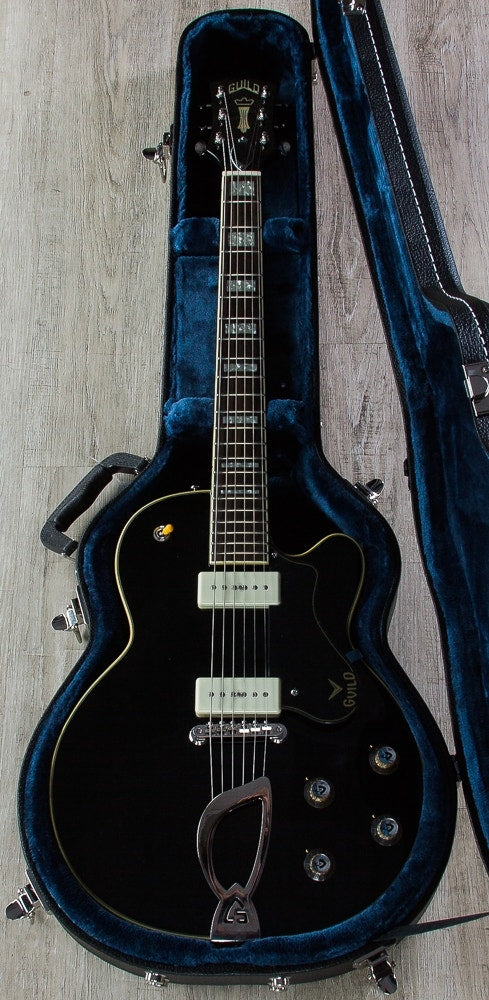 Guild M-75 Aristocrat Hollow Body Electric Guitar, Rosewood Fingerboard, Hard Case - Black