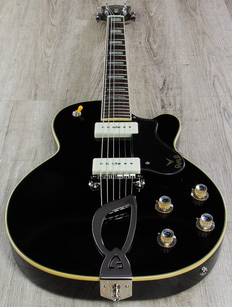 Guild M-75 Aristocrat Hollow Body Electric Guitar, Rosewood Fingerboard, Hard Case - Black