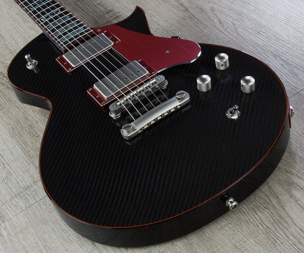 ESP Eclipse Electric Guitar, Ebony Fretboard, Matching Headstock, Hard Case - Carbon Black with Red Binding (NAMM Exhibition)