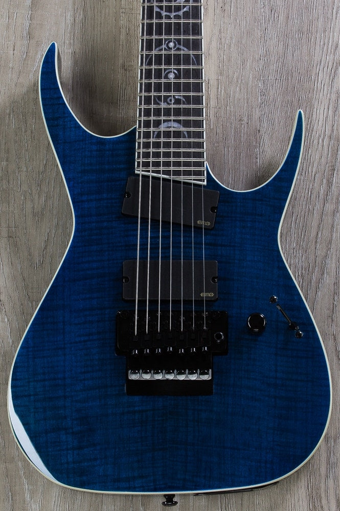 Dean RC7X FM TBL Rusty Cooley 7-String Flame Top Electric Guitar with Case - Trans Blue (B-STOCK)