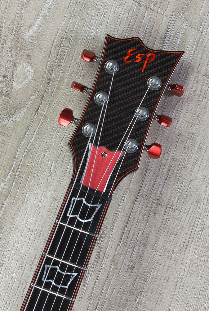 ESP Eclipse Electric Guitar, Ebony Fretboard, Matching Headstock, Hard Case - Carbon Black with Red Binding (NAMM Exhibition)