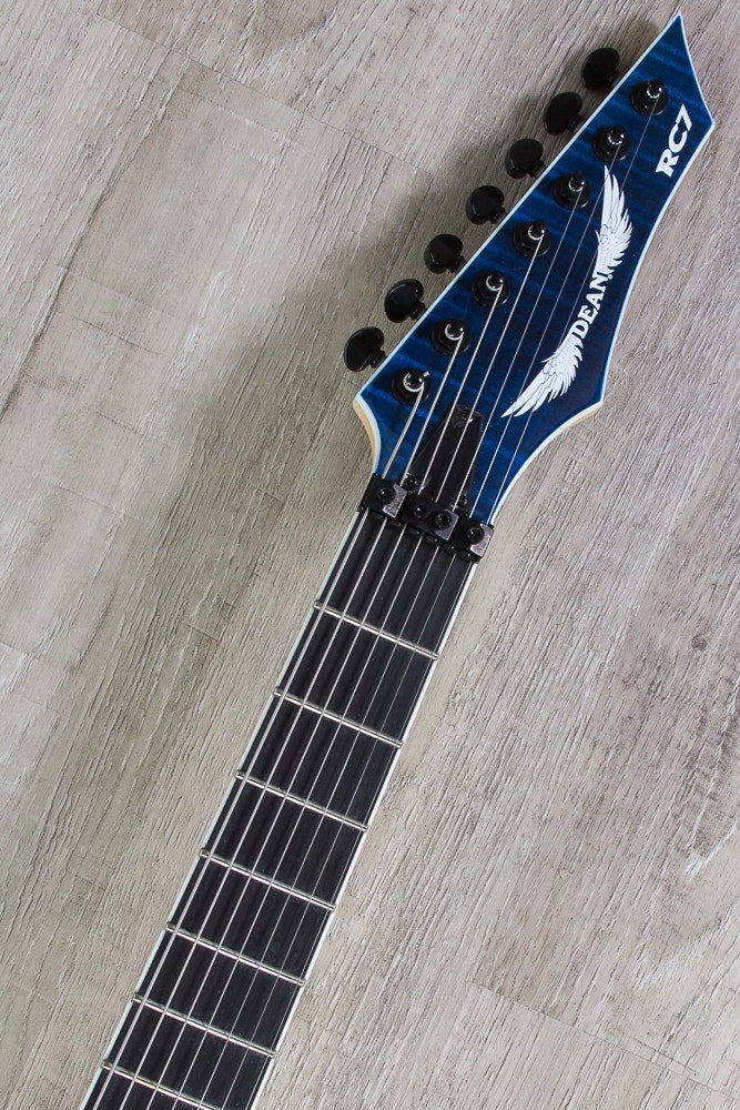 Dean RC7X FM TBL Rusty Cooley 7-String Flame Top Electric Guitar with Case - Trans Blue (B-STOCK)