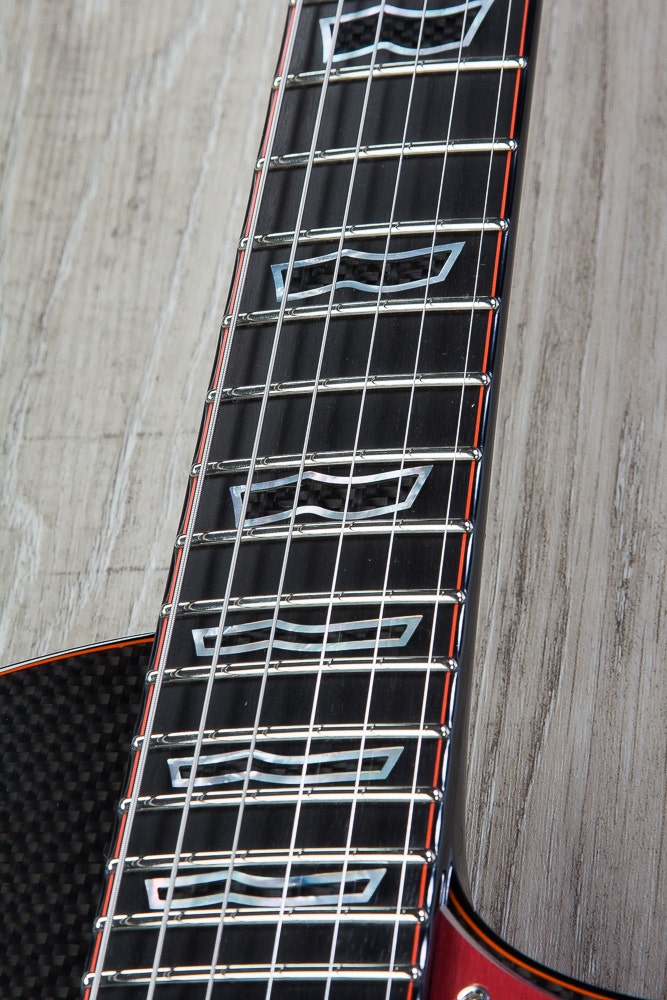 ESP Eclipse Electric Guitar, Ebony Fretboard, Matching Headstock, Hard Case - Carbon Black with Red Binding (NAMM Exhibition)