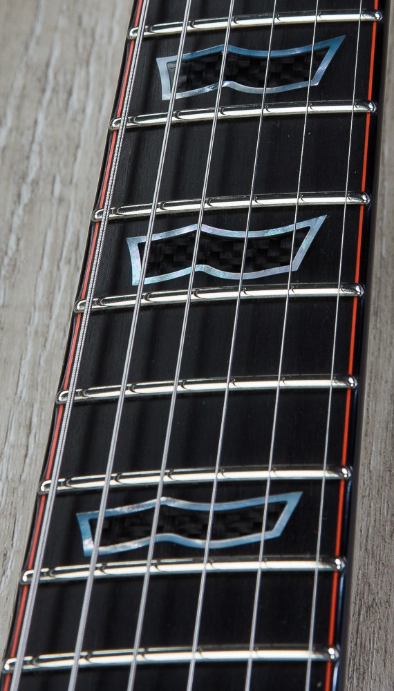 ESP Eclipse Electric Guitar, Ebony Fretboard, Matching Headstock, Hard Case - Carbon Black with Red Binding (NAMM Exhibition)