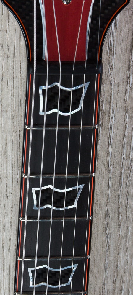 ESP Eclipse Electric Guitar, Ebony Fretboard, Matching Headstock, Hard Case - Carbon Black with Red Binding (NAMM Exhibition)