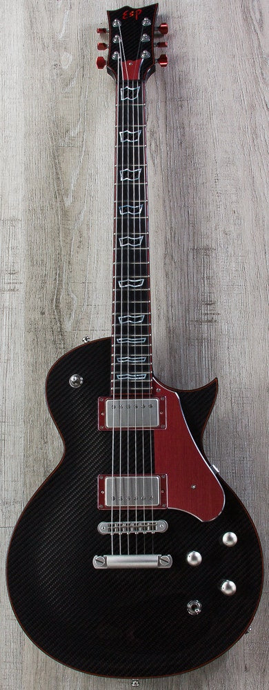 ESP Eclipse Electric Guitar, Ebony Fretboard, Matching Headstock, Hard Case - Carbon Black with Red Binding (NAMM Exhibition)