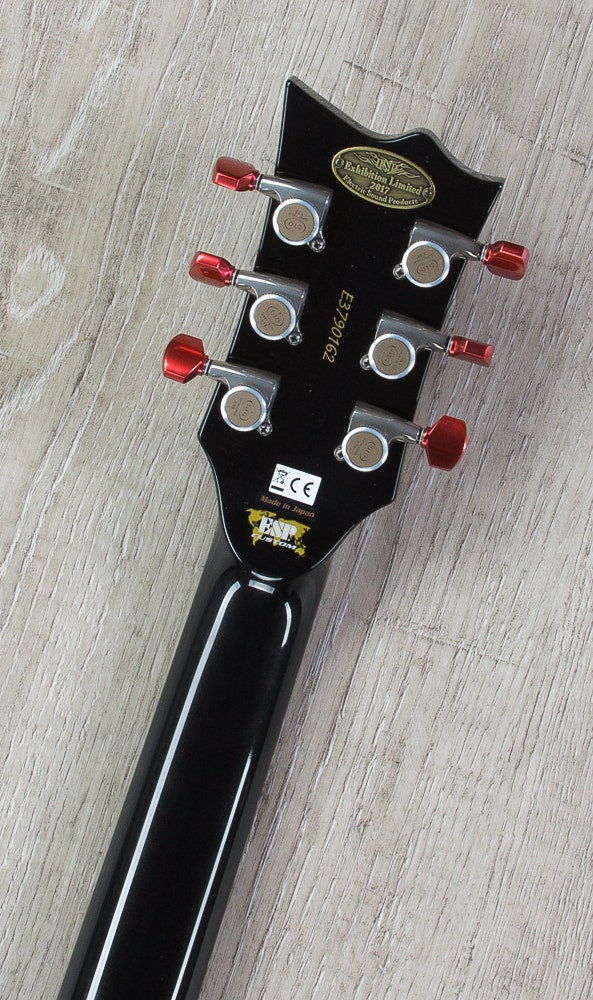 ESP Eclipse Electric Guitar, Ebony Fretboard, Matching Headstock, Hard Case - Carbon Black with Red Binding (NAMM Exhibition)