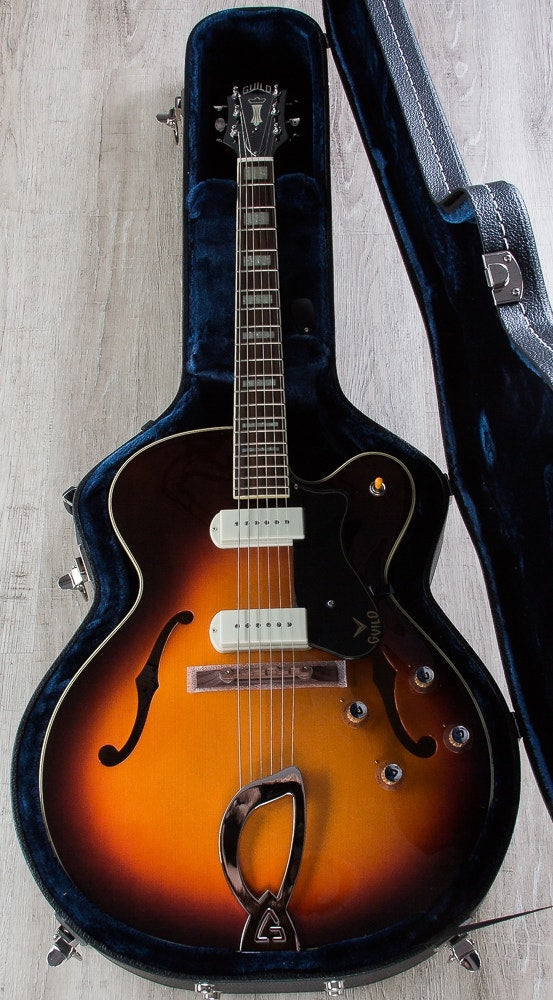 Guild X-175 Manhattan Hollowbody Archtop Electric Guitar, Rosewood Fingerboard, Hardshell Case - Antique Burst