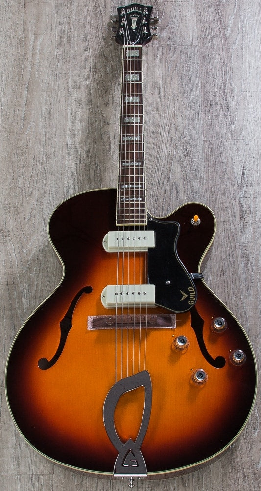 Guild X-175 Manhattan Hollowbody Archtop Electric Guitar, Rosewood Fingerboard, Hardshell Case - Antique Burst