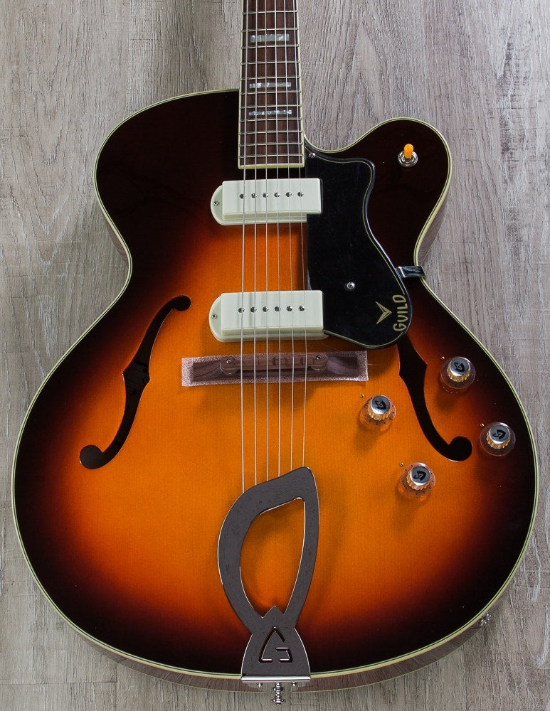 Guild X-175 Manhattan Hollowbody Archtop Electric Guitar, Rosewood Fingerboard, Hardshell Case - Antique Burst
