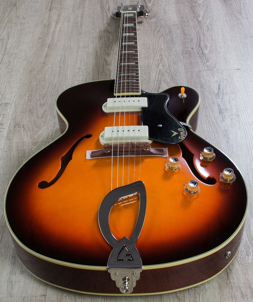 Guild X-175 Manhattan Hollowbody Archtop Electric Guitar, Rosewood Fingerboard, Hardshell Case - Antique Burst