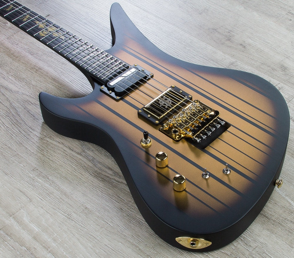 Schecter Synyster Custom-S LH Left-Handed Electric Guitar, Ebony Fretboard - Satin Gold Burst