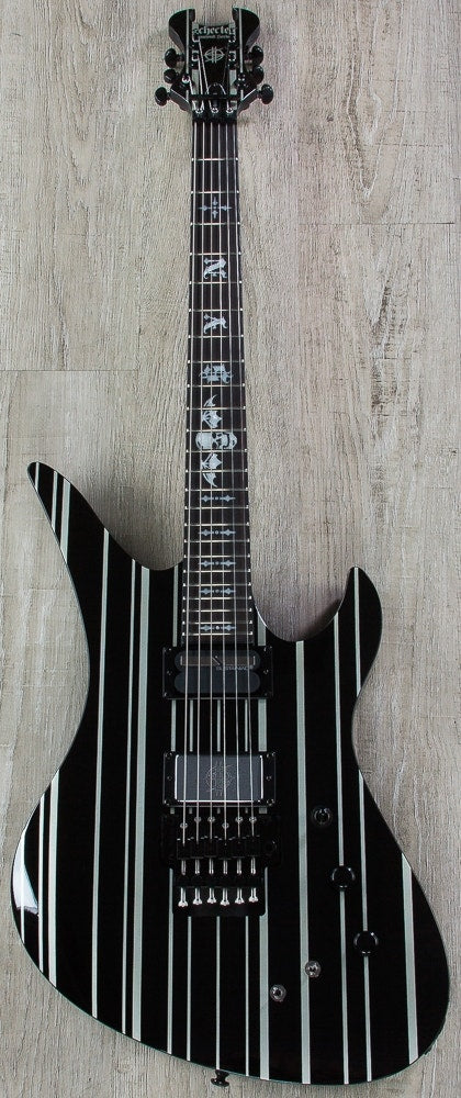 Schecter Synyster Custom-S Electric Guitar, Ebony Fingerboard - Gloss Black with Silver Pin Stripes