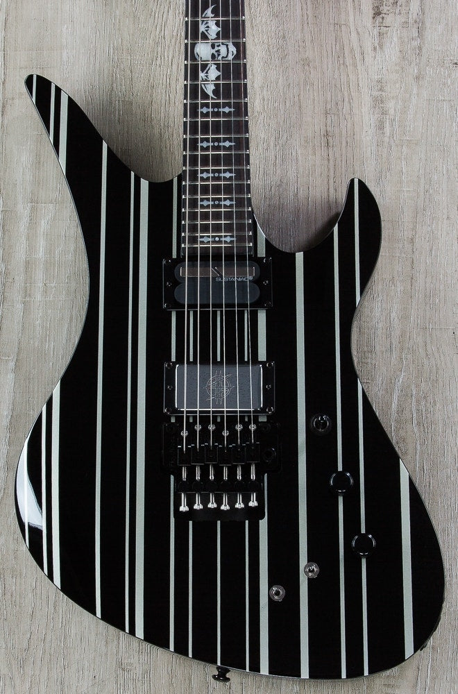 Schecter Synyster Custom-S Electric Guitar, Ebony Fingerboard - Gloss Black with Silver Pin Stripes