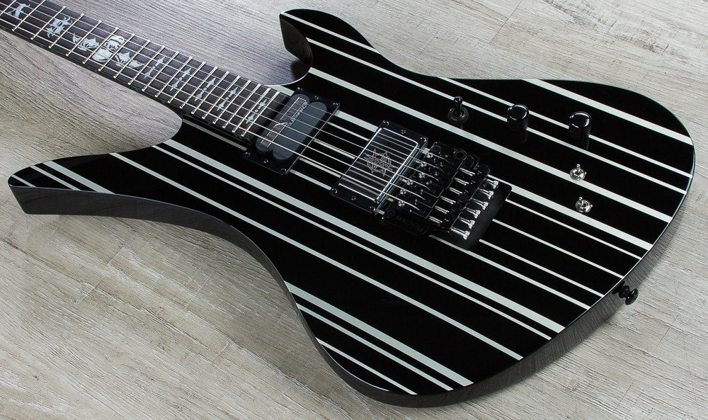 Schecter Synyster Custom-S Electric Guitar, Ebony Fingerboard - Gloss Black with Silver Pin Stripes