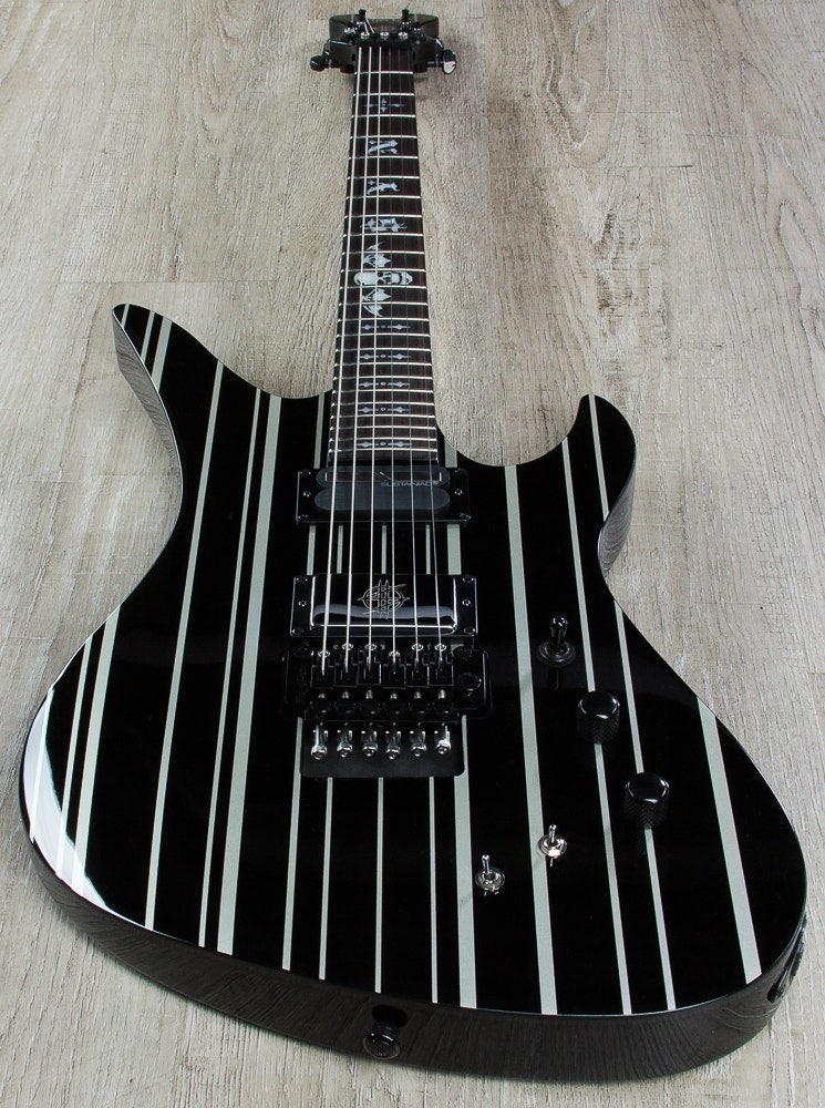 Schecter Synyster Custom-S Electric Guitar, Ebony Fingerboard - Gloss Black with Silver Pin Stripes