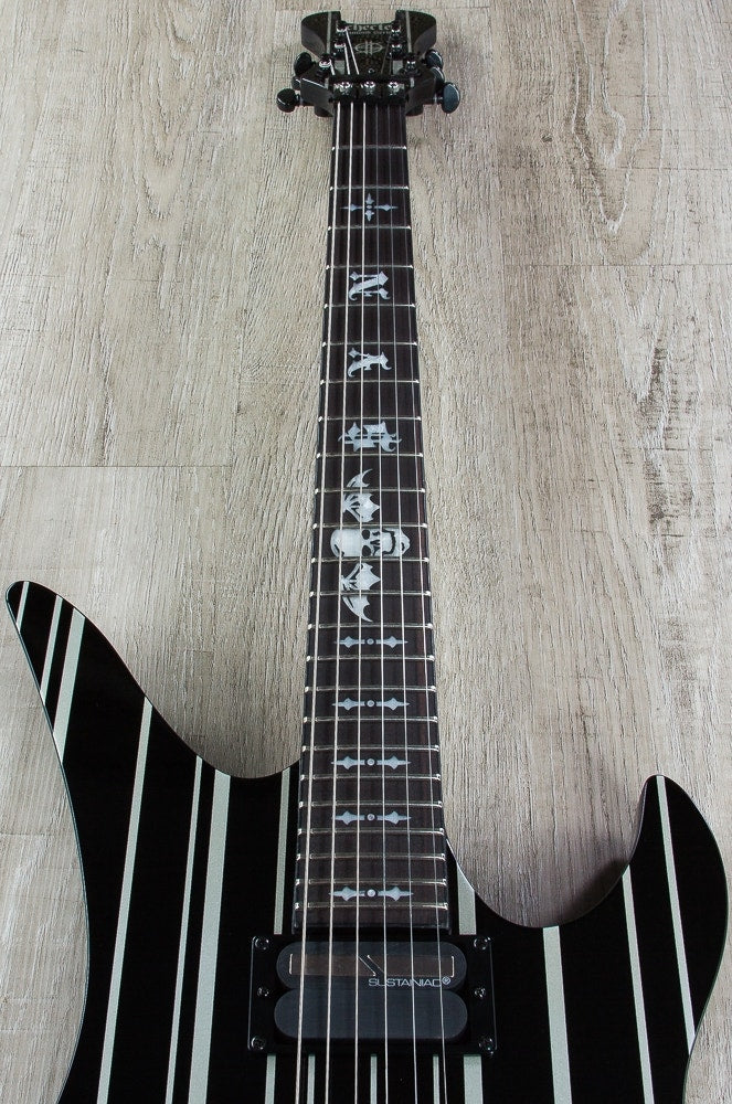 Schecter Synyster Custom-S Electric Guitar, Ebony Fingerboard - Gloss Black with Silver Pin Stripes