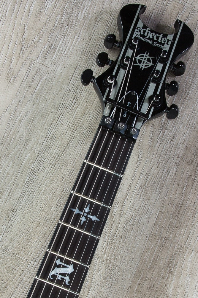 Schecter Synyster Custom-S Electric Guitar, Ebony Fingerboard - Gloss Black with Silver Pin Stripes